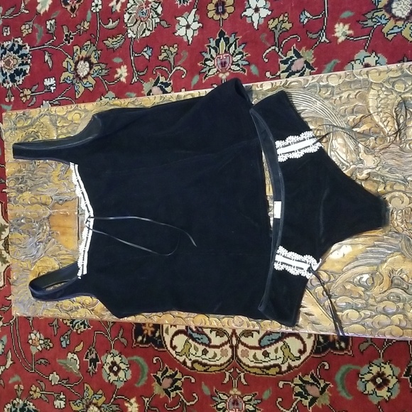 ARIANNE VINTAGE Y2K Corded Velvet Lingerie Set Black White